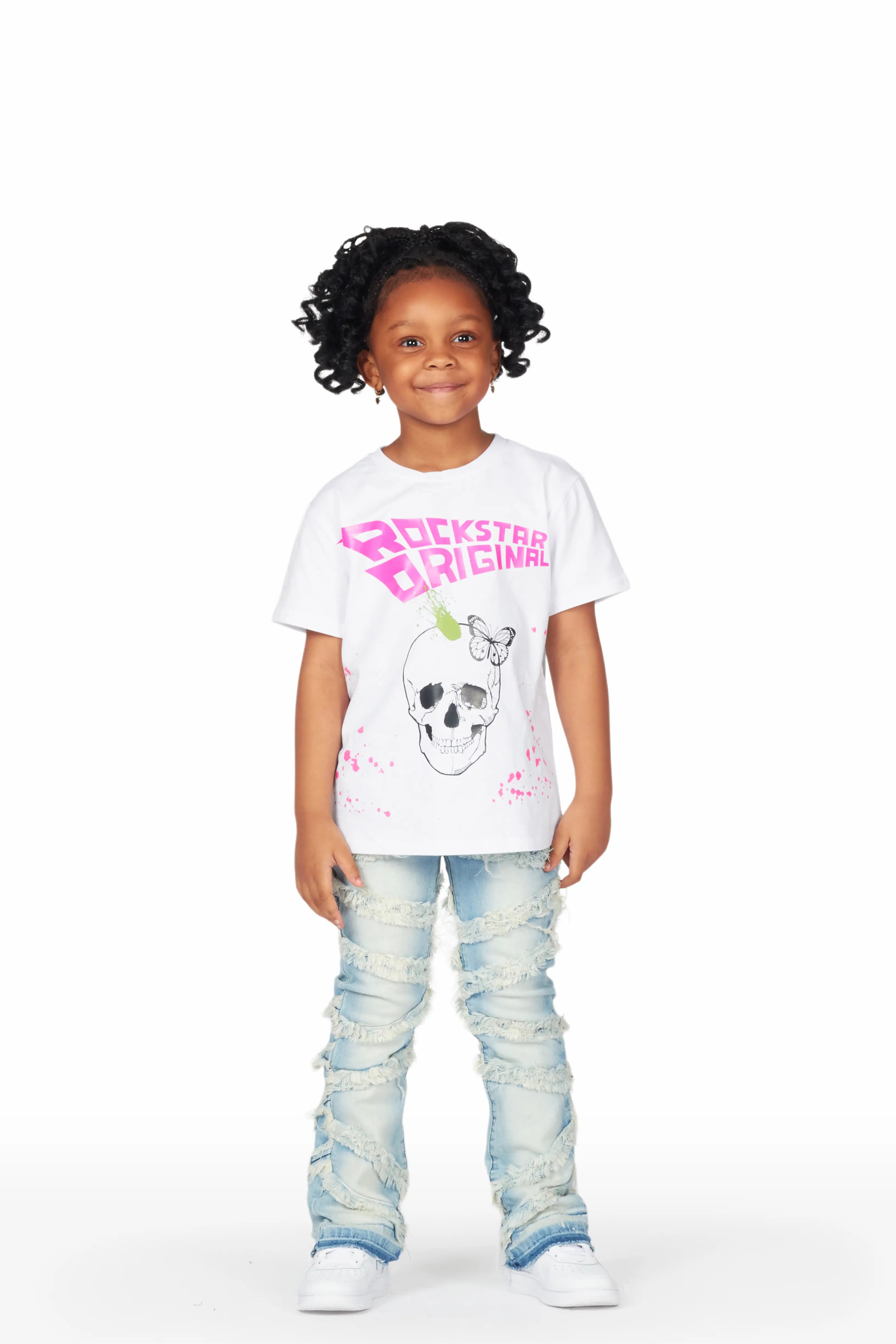 Girls Nora Blue Stacked Flare Jean