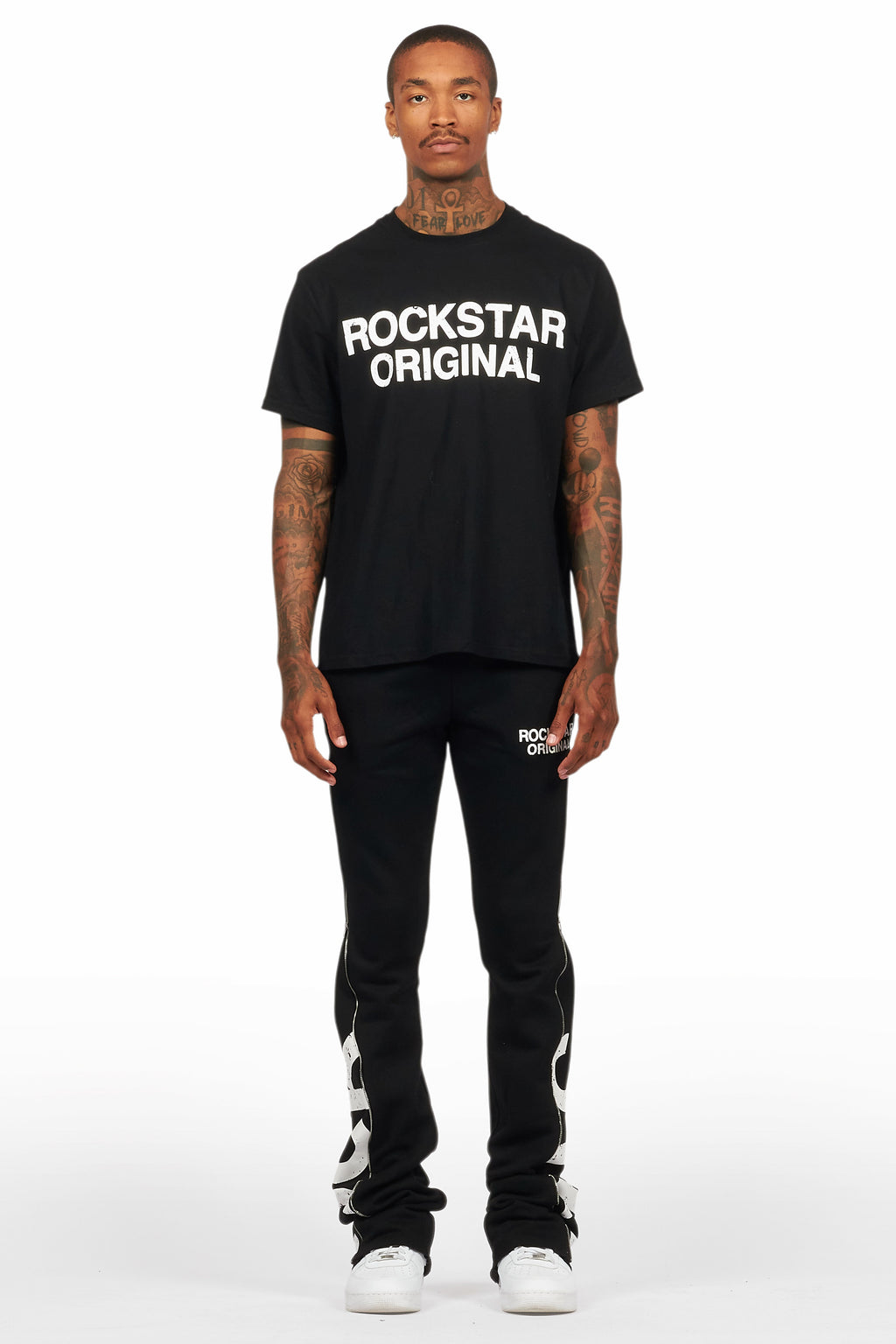 Deniska Black T-Shirt/Baggy Stacked Flare Track Set