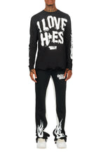Banyan Black/White Long Sleeve T-Shirt/Stacked Baggy Track Pant Set