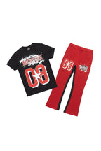 Boys Allstar Black/Burgundy T-Shirt/Stacked Baggy Flare Pant Set
