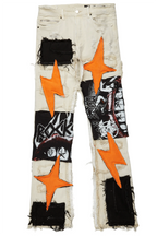Calais Beige/Orange Patchwork Stacked Flare Jean