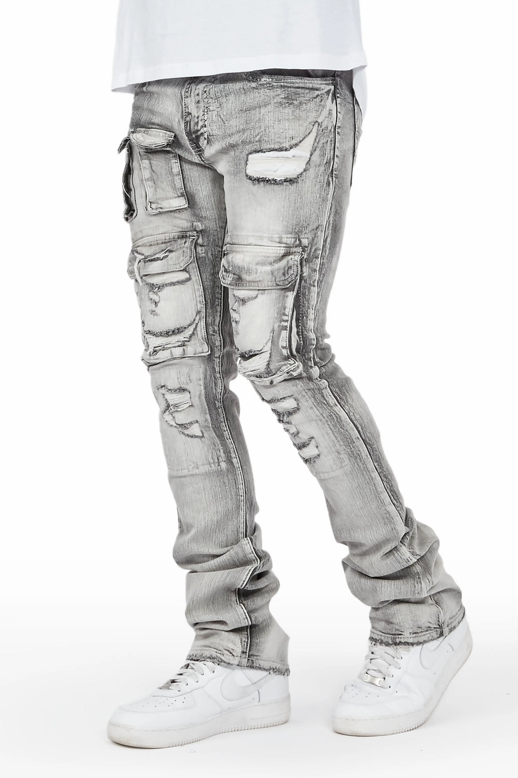 Kale Grey Cargo Stacked Flare Jean