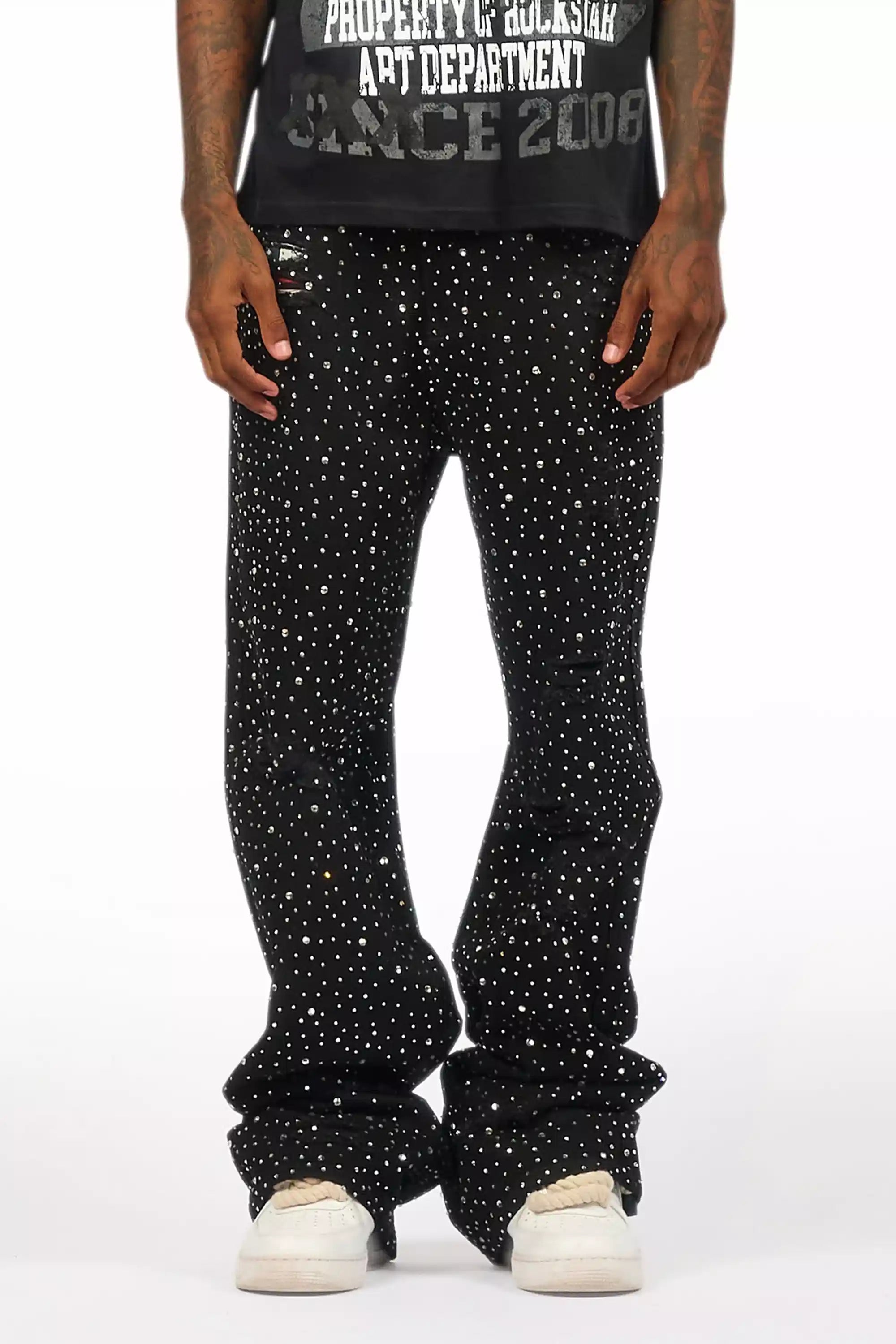 Discolite Rhinestone Jet Black Baggy Jean