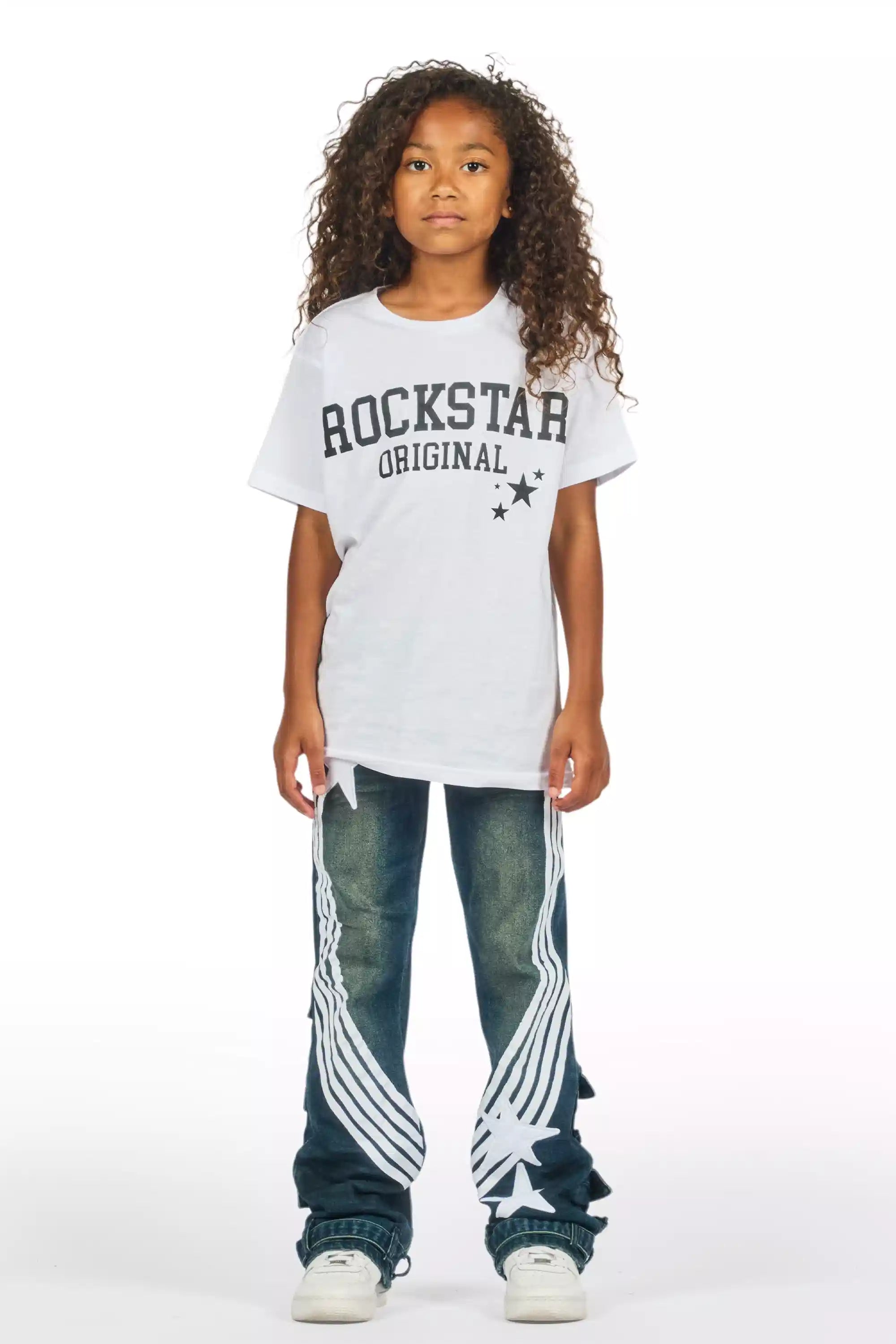 Girls Jaziya Dark Wash Stacked Jean