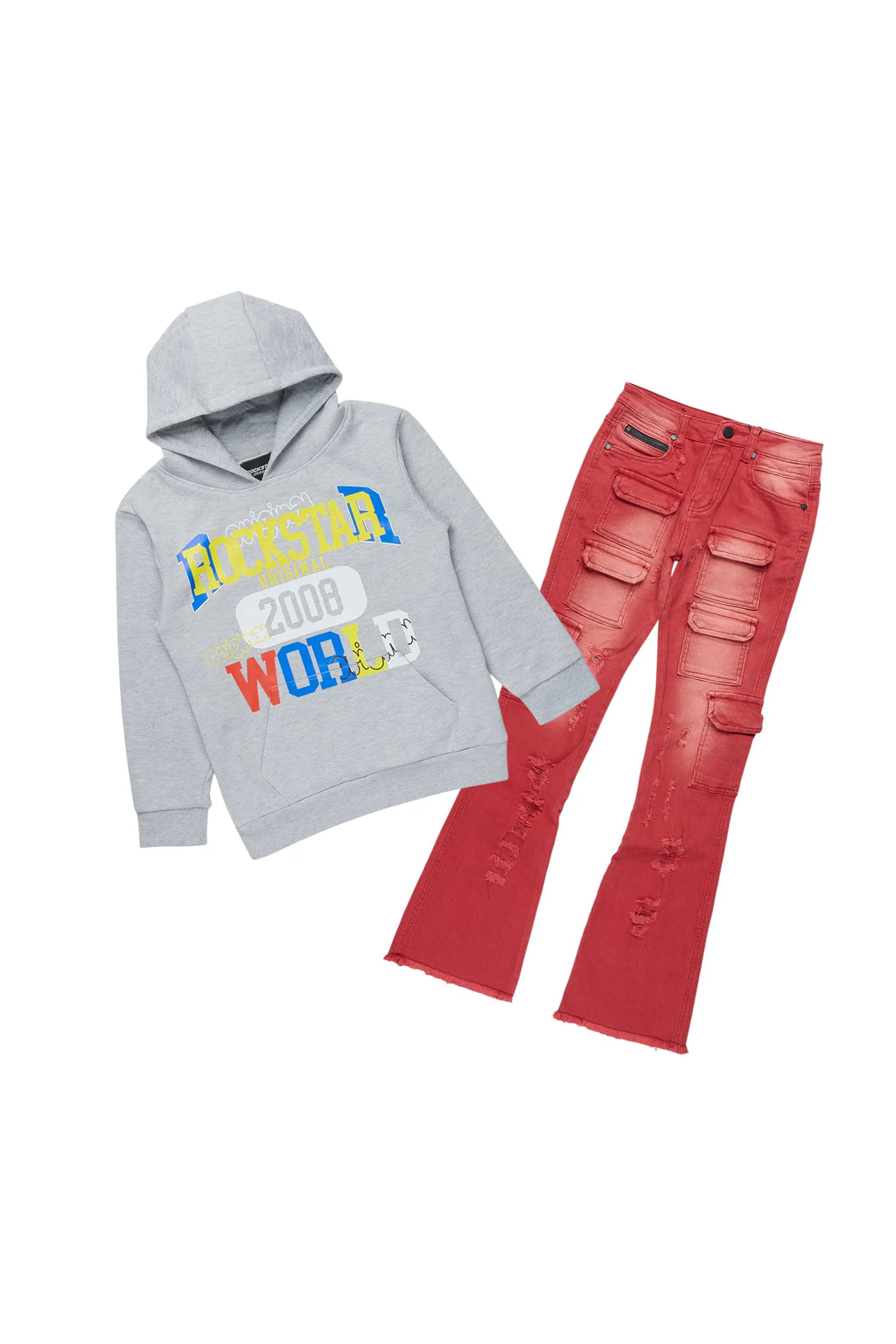 Boys Daria Grey/Red Hoodie/Stacked Jean Set