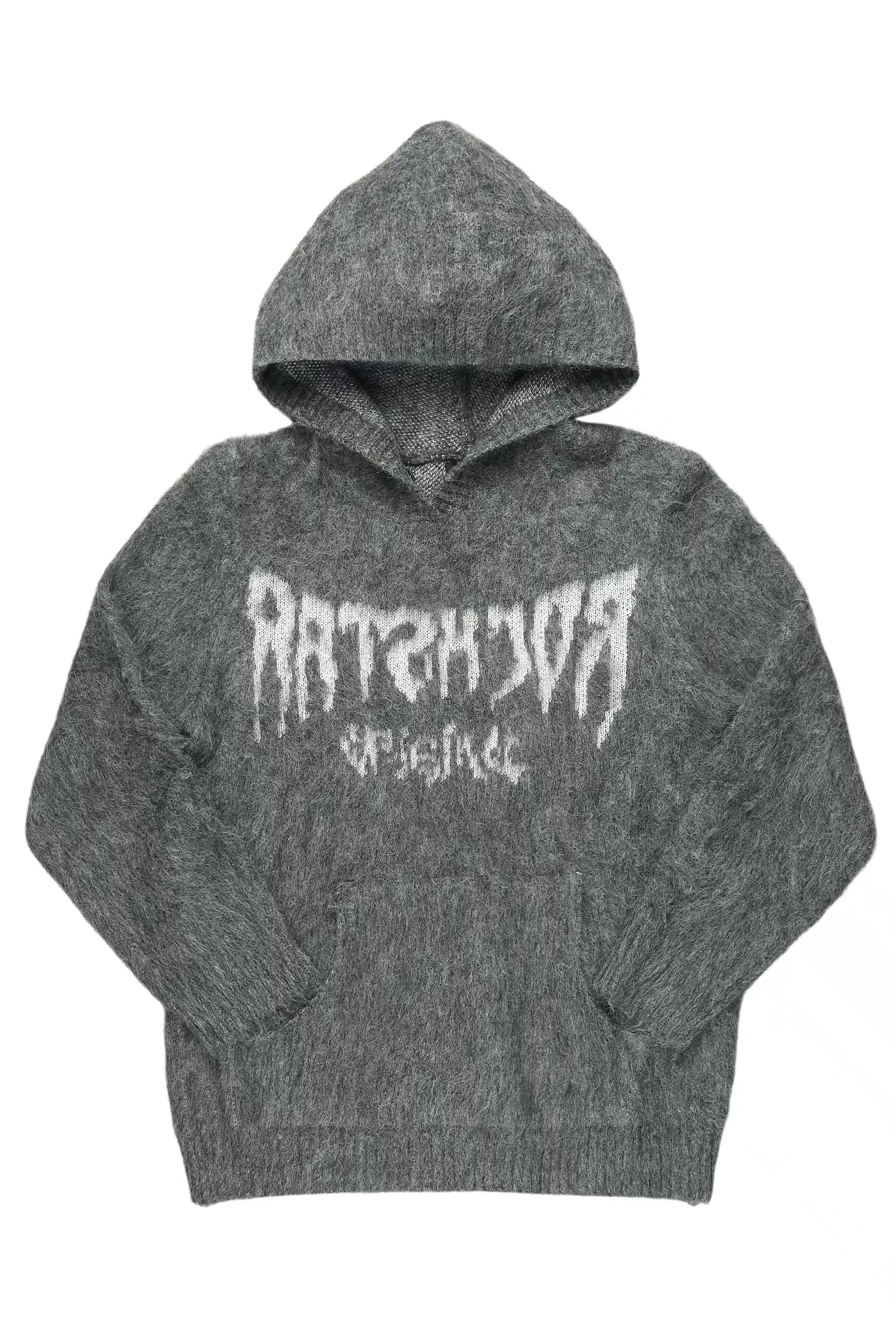 Andros Reflected Grey Graphic Knitted Mohair Hoodie