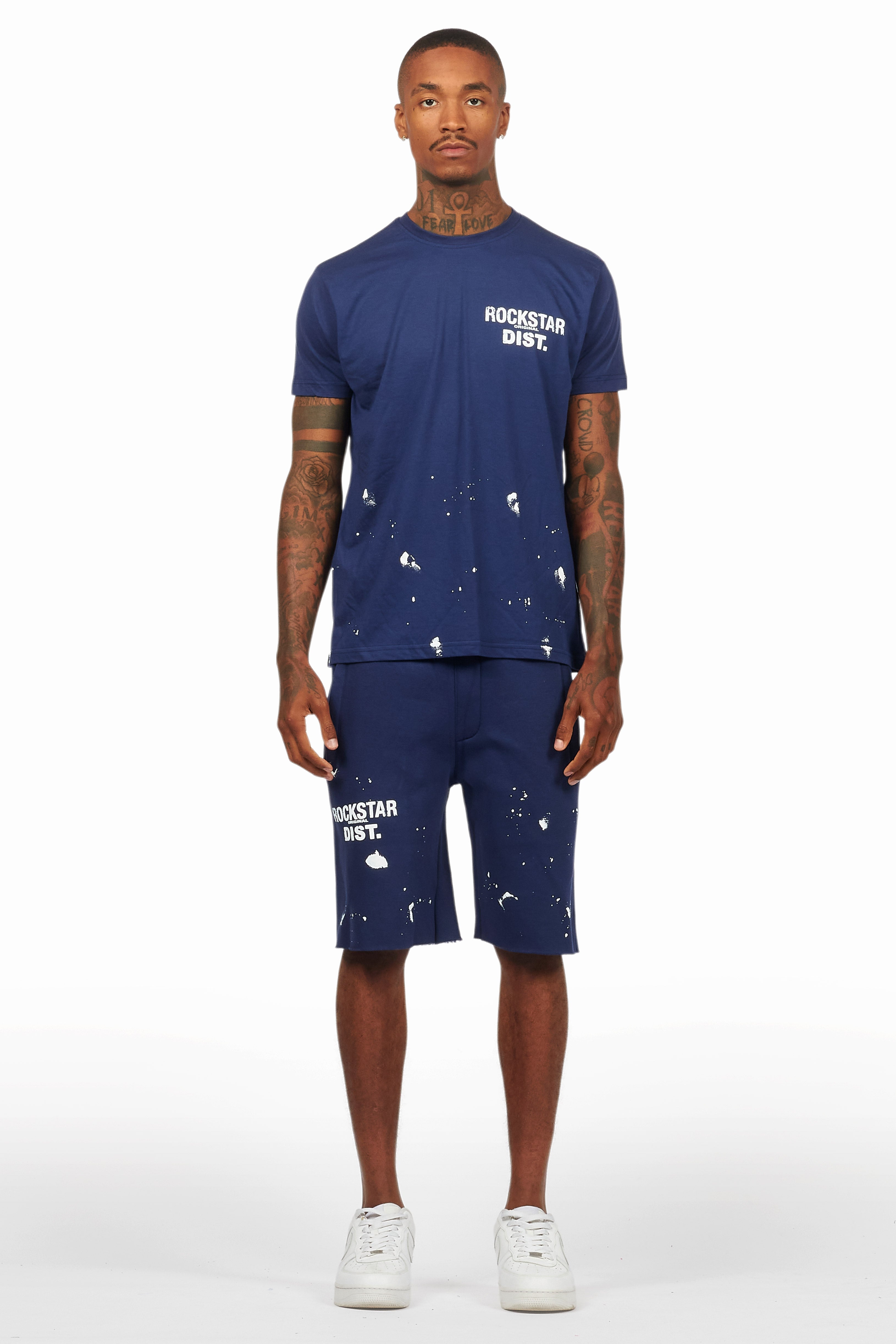 Raffer Navy T-Shirt/Raw Edge Short Set