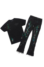 Oriel Black T-Shirt/Stacked Flare Jean Set