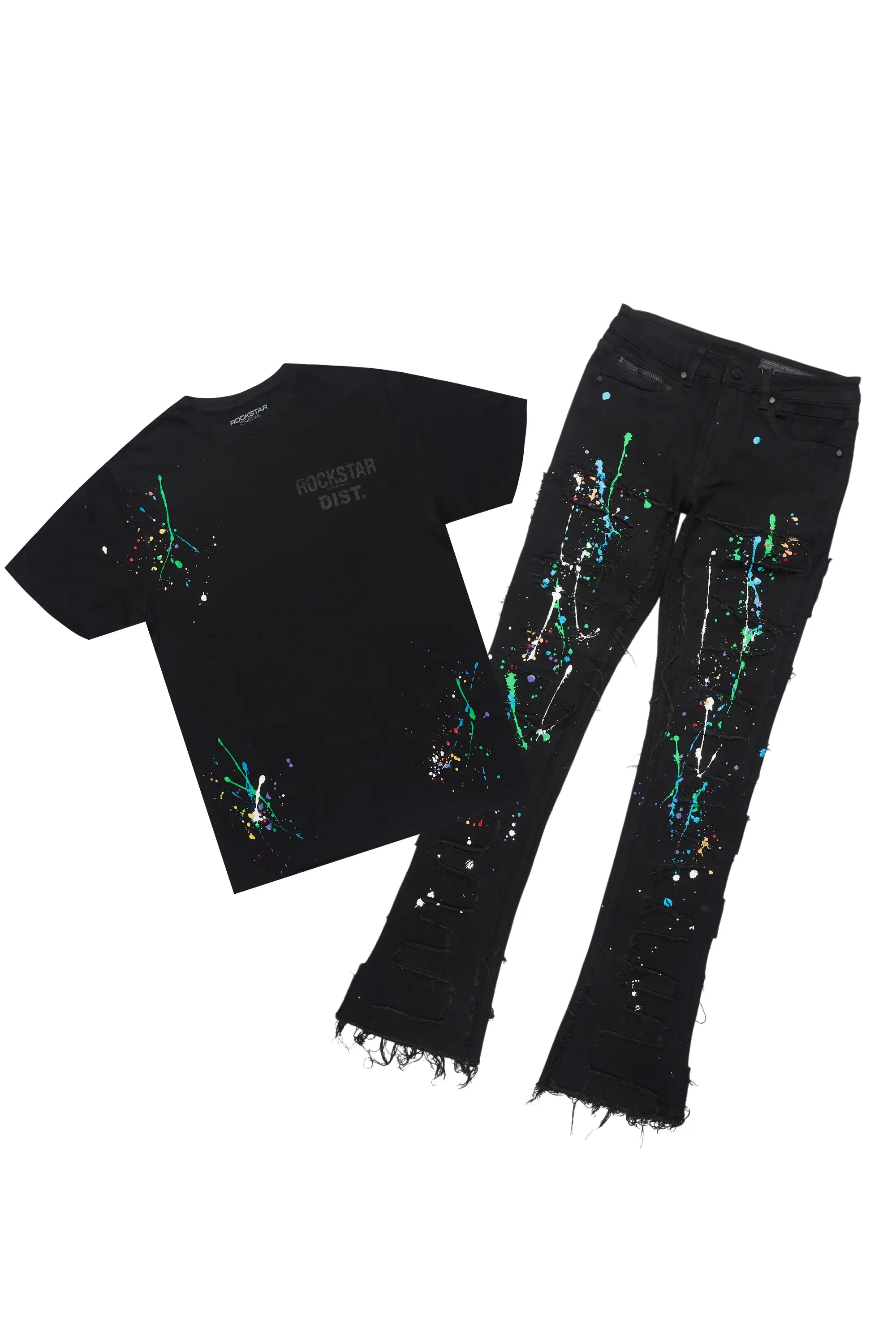 Oriel Black T-Shirt/Stacked Flare Jean Set