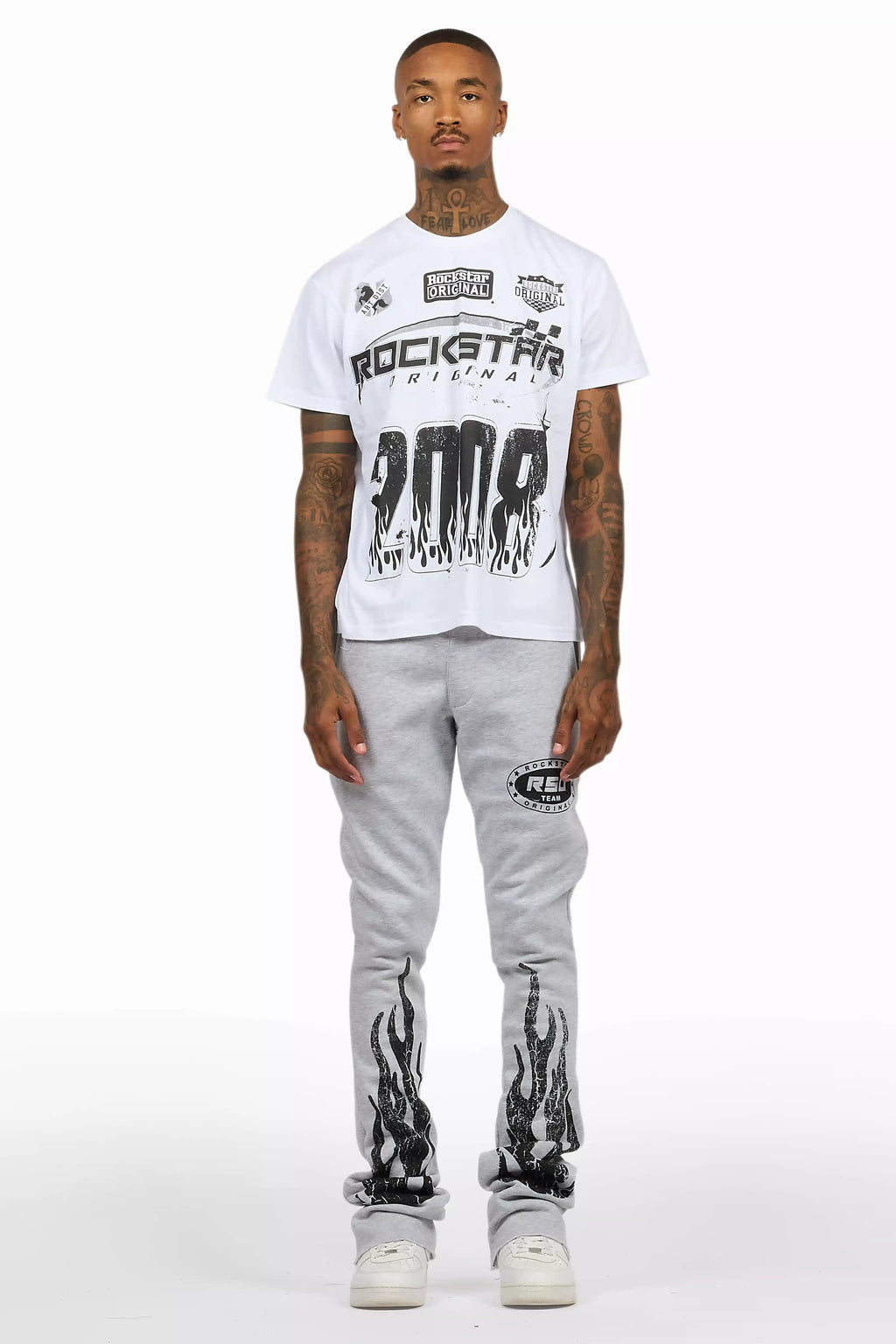 Amos Heather Grey T-Shirt/Stacked Flare Track Set