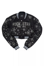 Shanda Black Crop Rhinestone Varsity Jacket