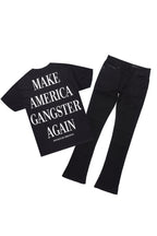 Drako Black/White Oversized Graphic T-Shirt/Dag Stacked Flare Jean Set