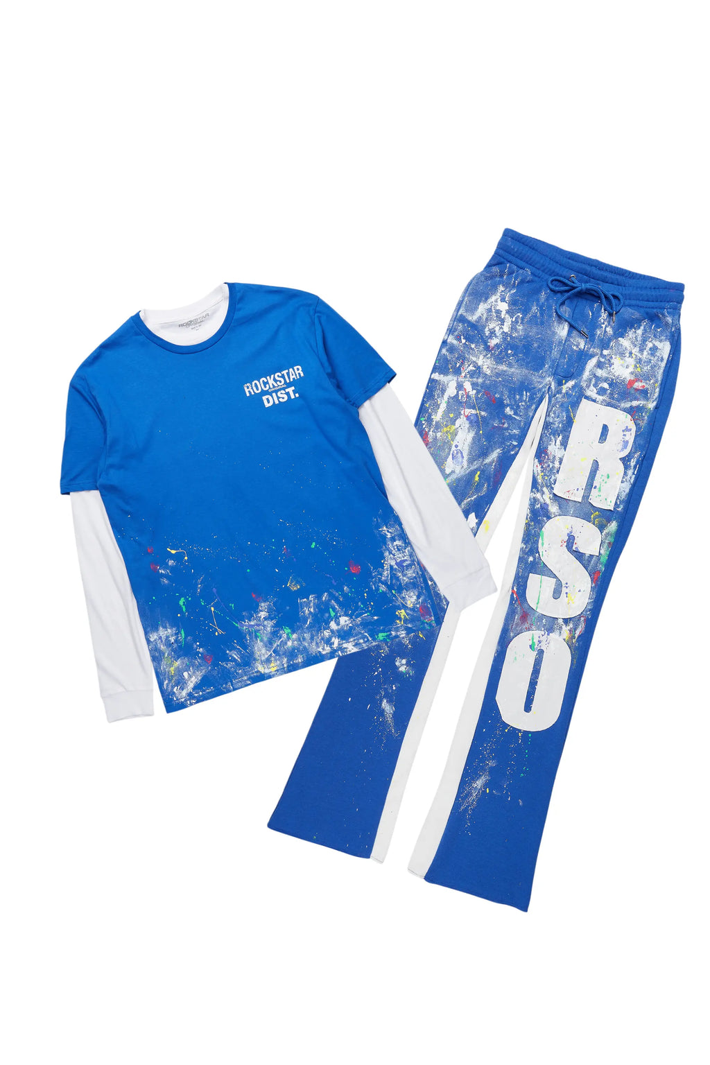 Aliyas White/Royal Double Layer T-Shirt/Baggy Pant Set