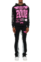 For Pinks Black Hoodie/Stack Flare Track Pant Set