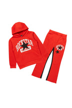 Girls Mallora Red/Black Baggy Stacked Hoodie Track Set