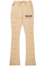 Emilio Beige Stacked Flare Track Pant