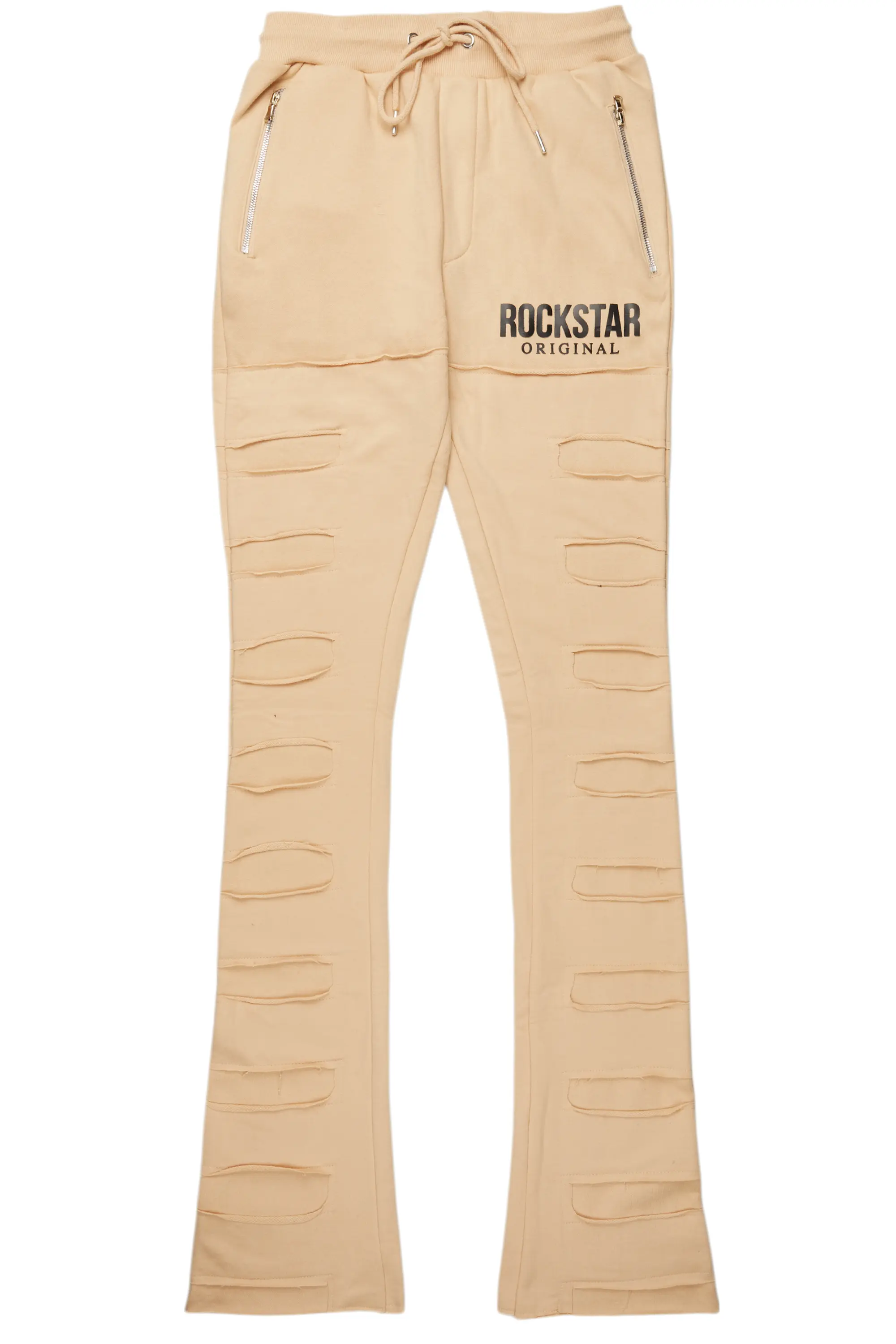 Emilio Beige Stacked Flare Track Pant