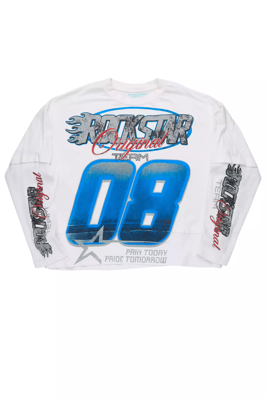 Ryker White/Blue Boxy Crop Double Layer Tee