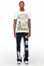 Racing Grung White/Navy T-Shirt/Stacked Baggy Track Pant Set