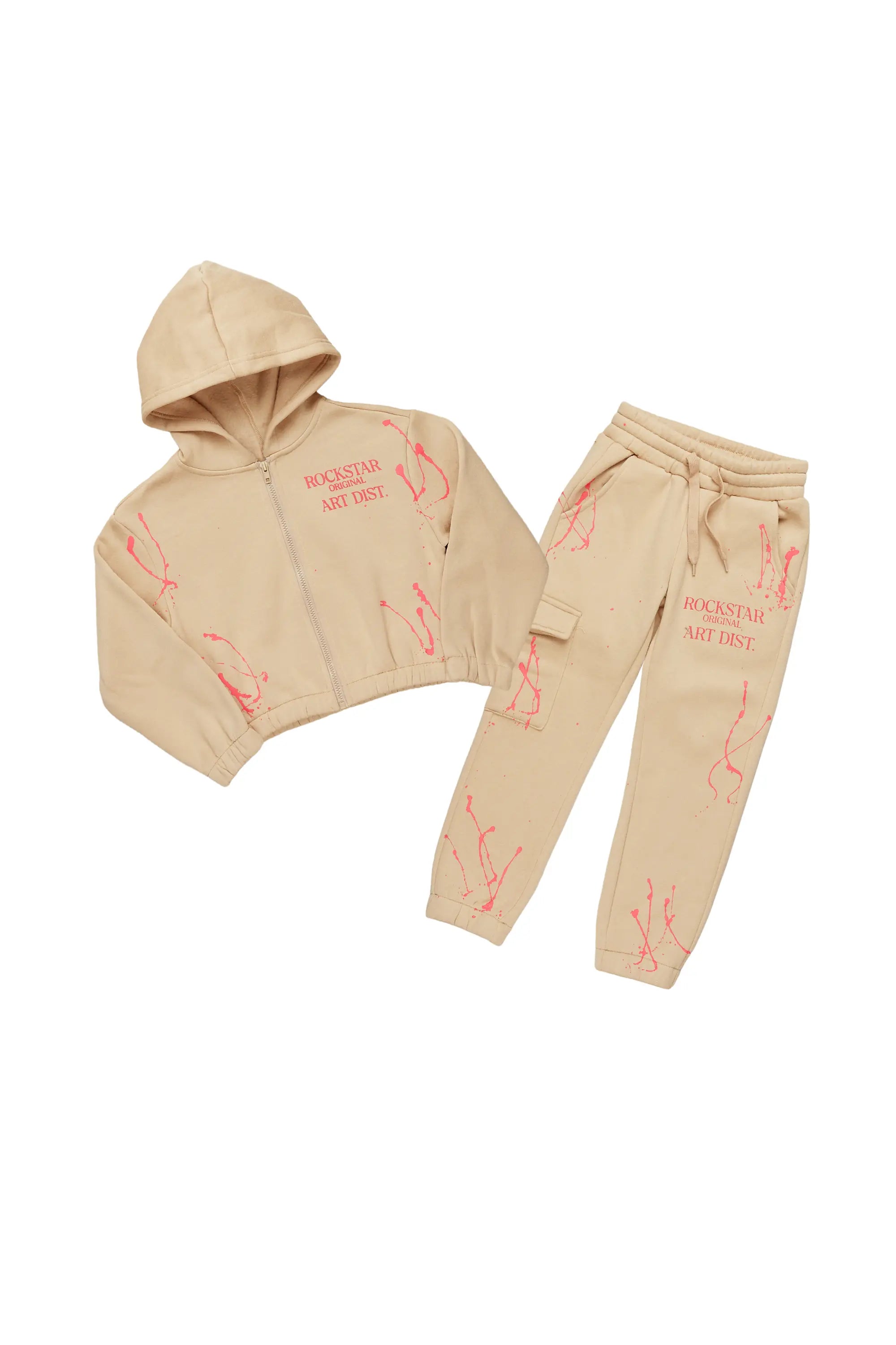 Girls Bass Light Mocha Zip Up Hoodie Pant Set