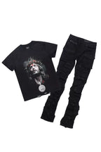 Amina Black T-Shirt Stacked Flare Jean Set