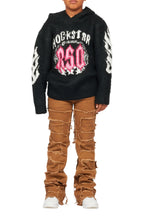 Boys Kanan Black Mohair Hoodie/Stacked Flare Jean Set