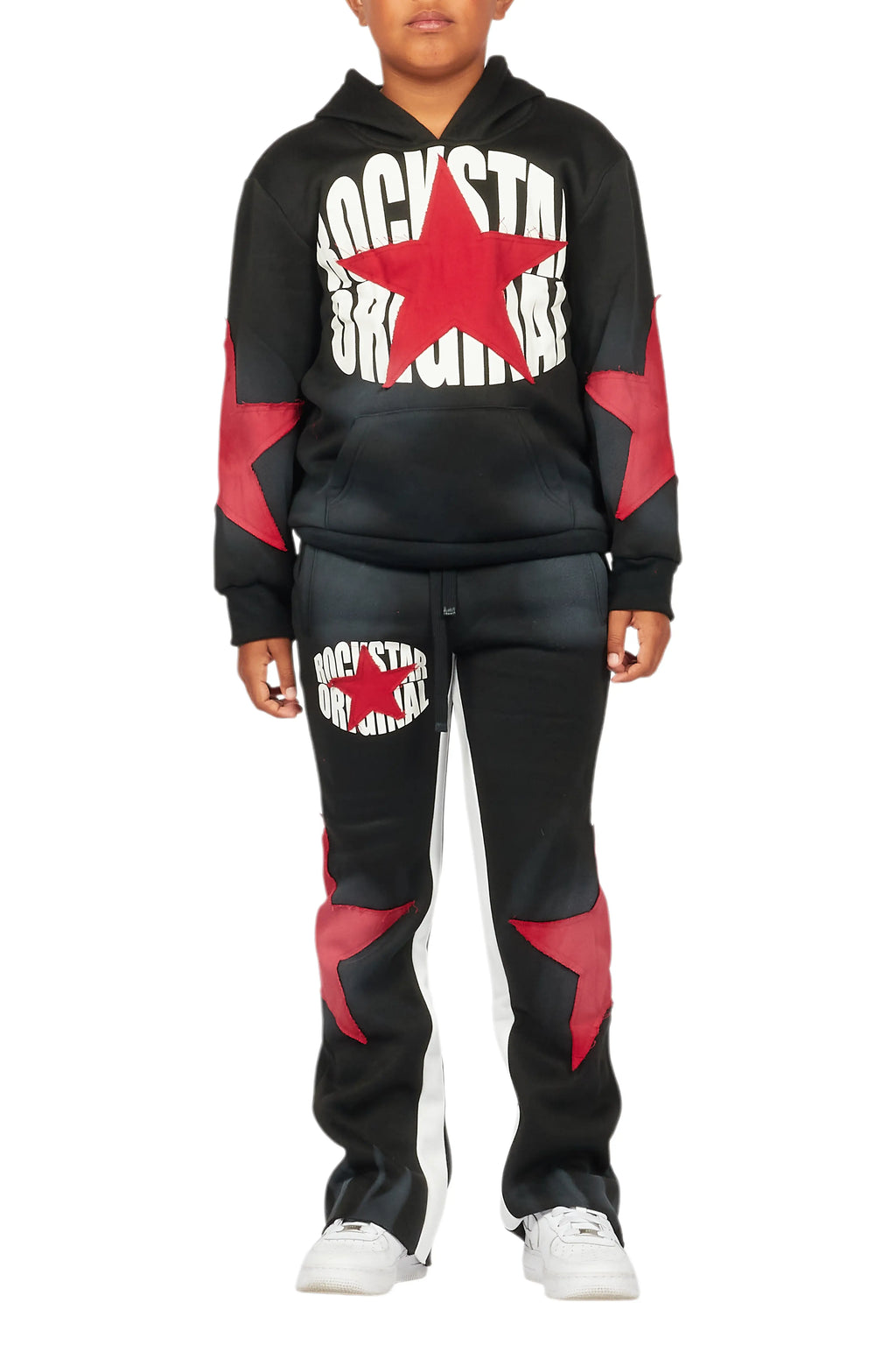 Boys Mallor Black/Red Stacked Hoodie Track Set