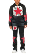 Boys Mallor Black/Red Stacked Hoodie Track Set