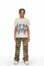 Boys Sabbath Beige/Camo T-Shirt/Stacked Flare Jean Set