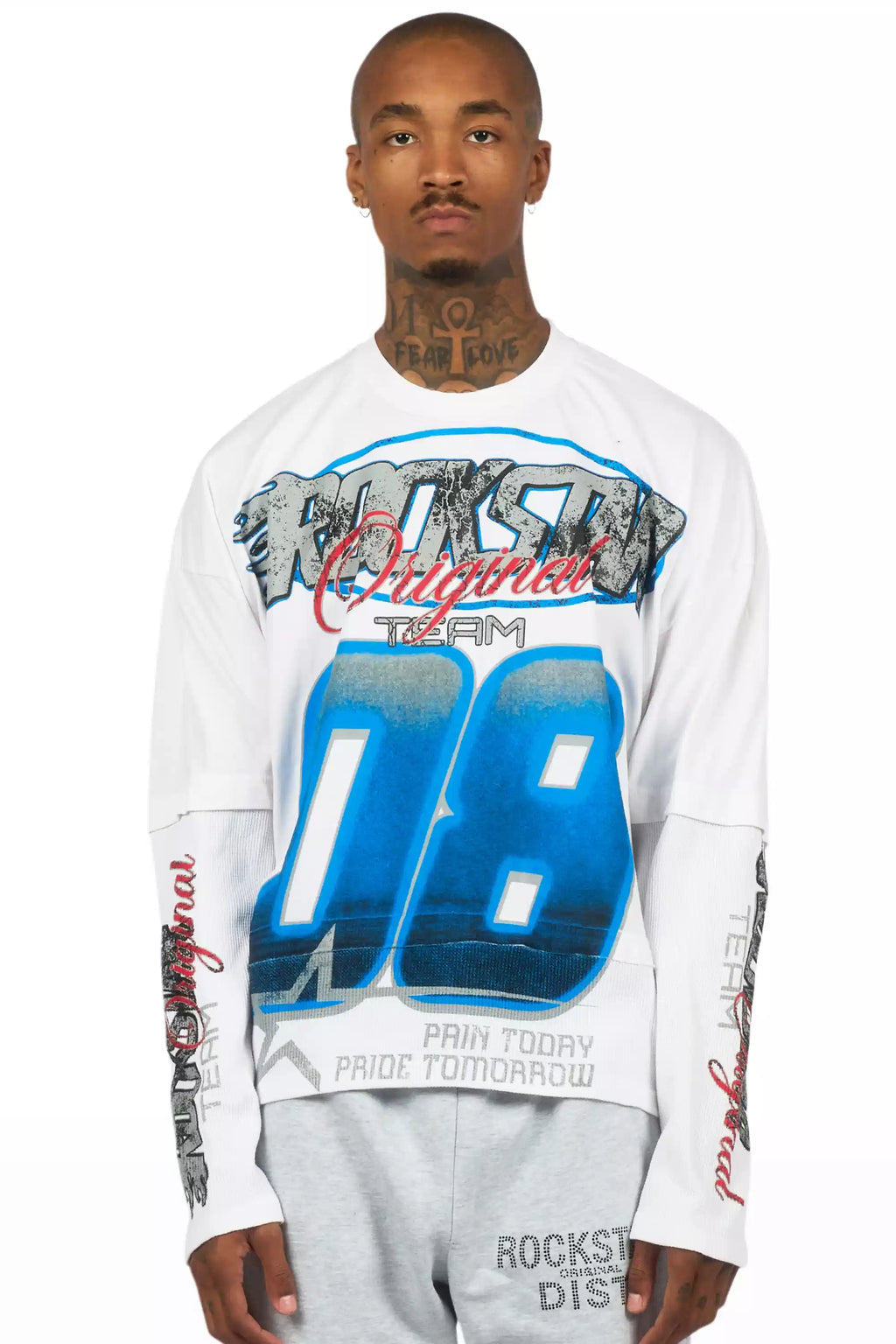 Ryker White/Blue Boxy Crop Double Layer Tee