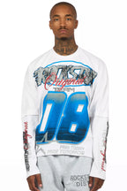 Ryker White/Blue Boxy Crop Double Layer Tee