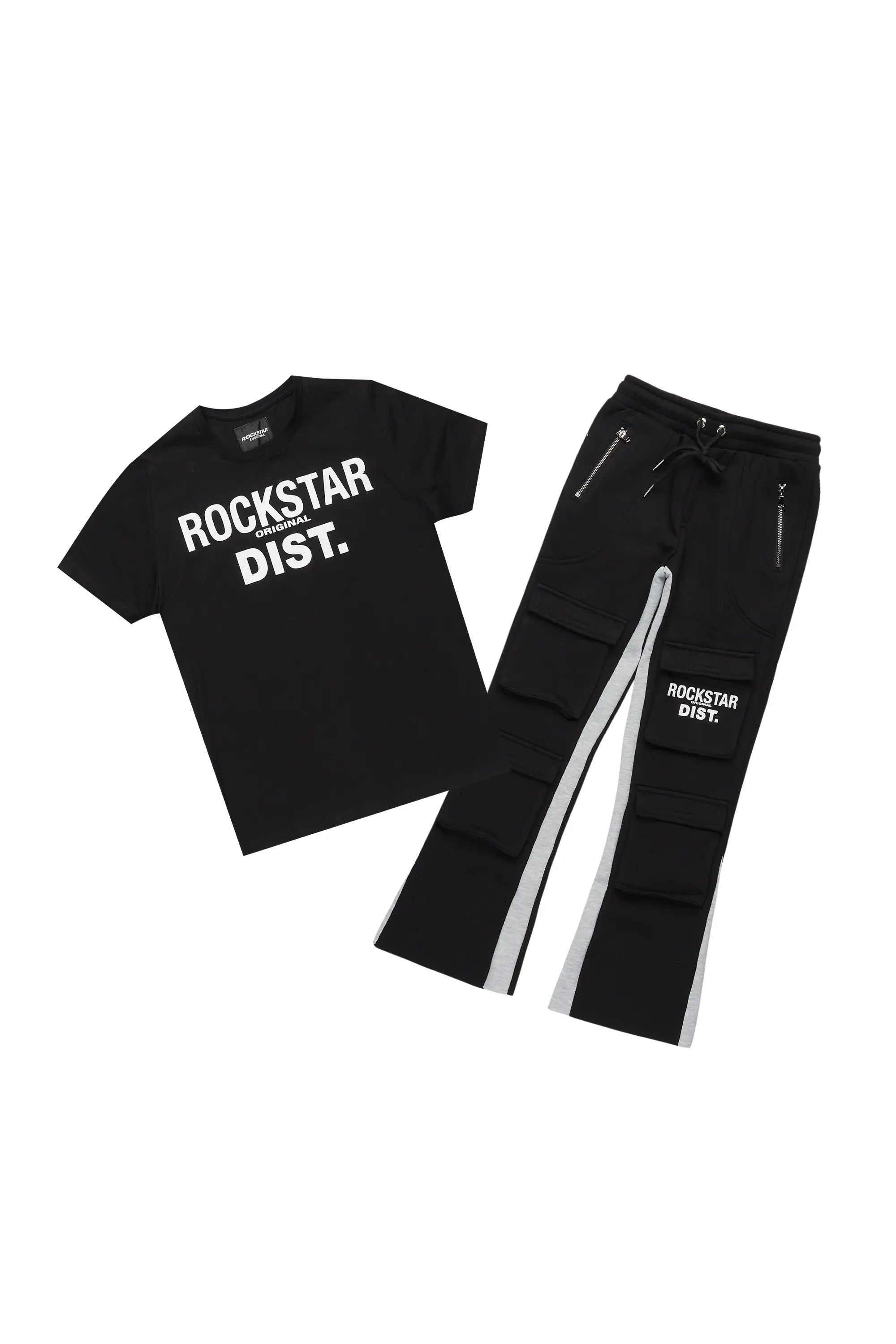 Boys Antoon  Black T-Shirt Stacked Flare Set