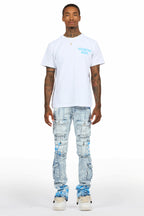 Quentin White/Blue T-Shirt/Stacked Flare Jean Set