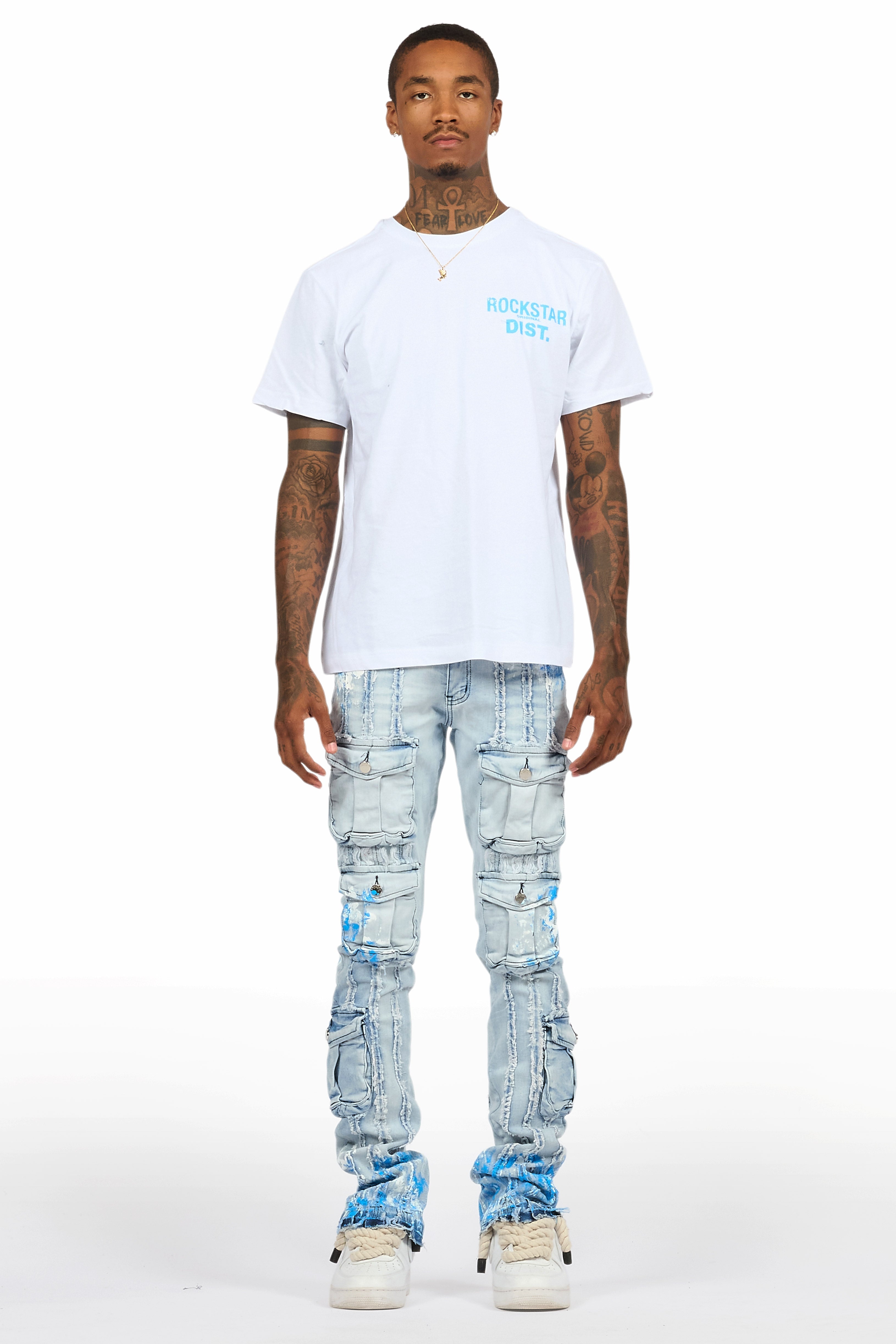 Quentin White/Blue T-Shirt/Stacked Flare Jean Set