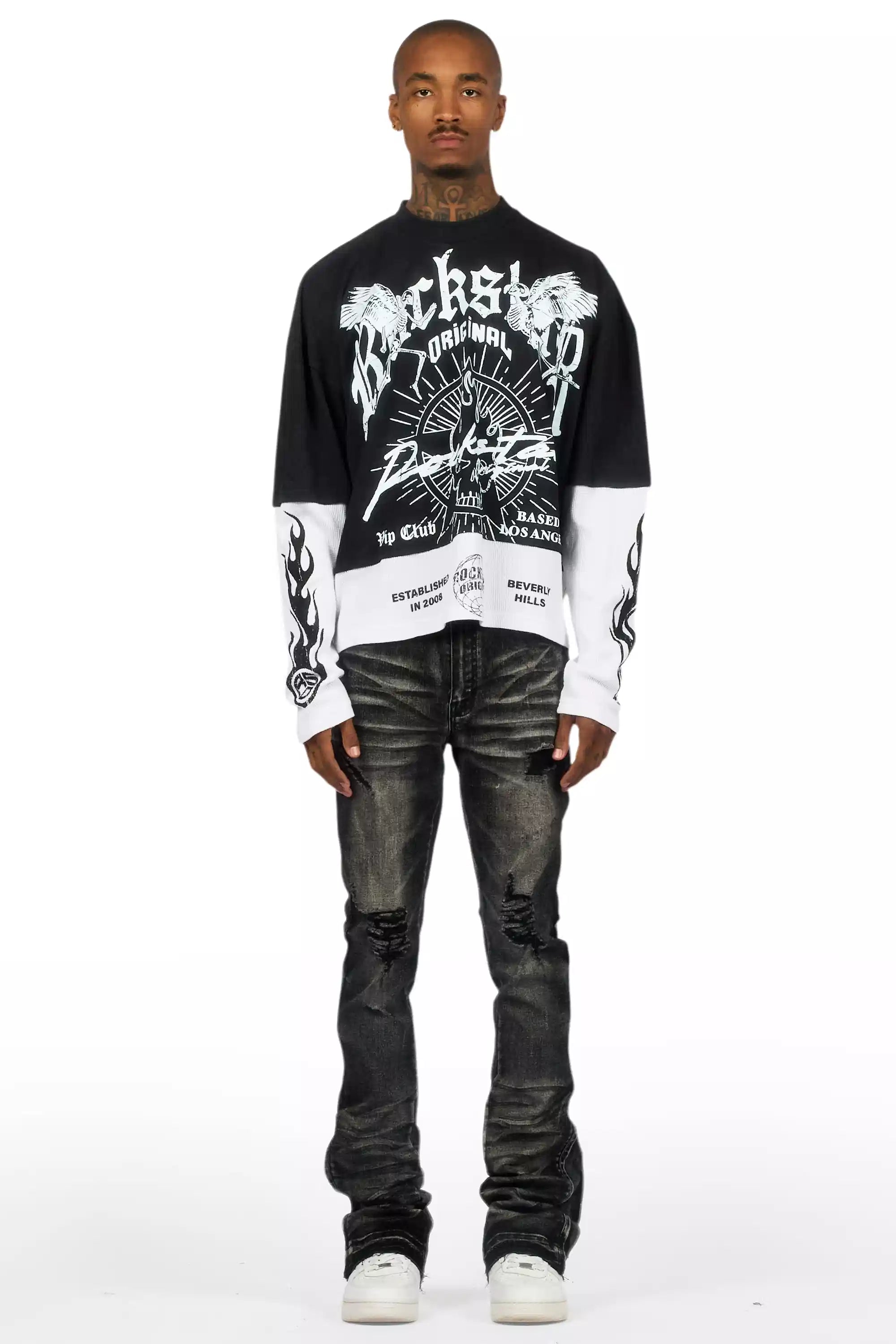 Jaymes Grey Stacked Flare Jean