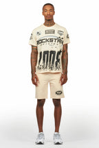 Amos Beige Graphic T-Shirt Short Set