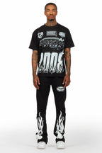 Amos Black/White T-Shirt/Stacked Flare Track Set