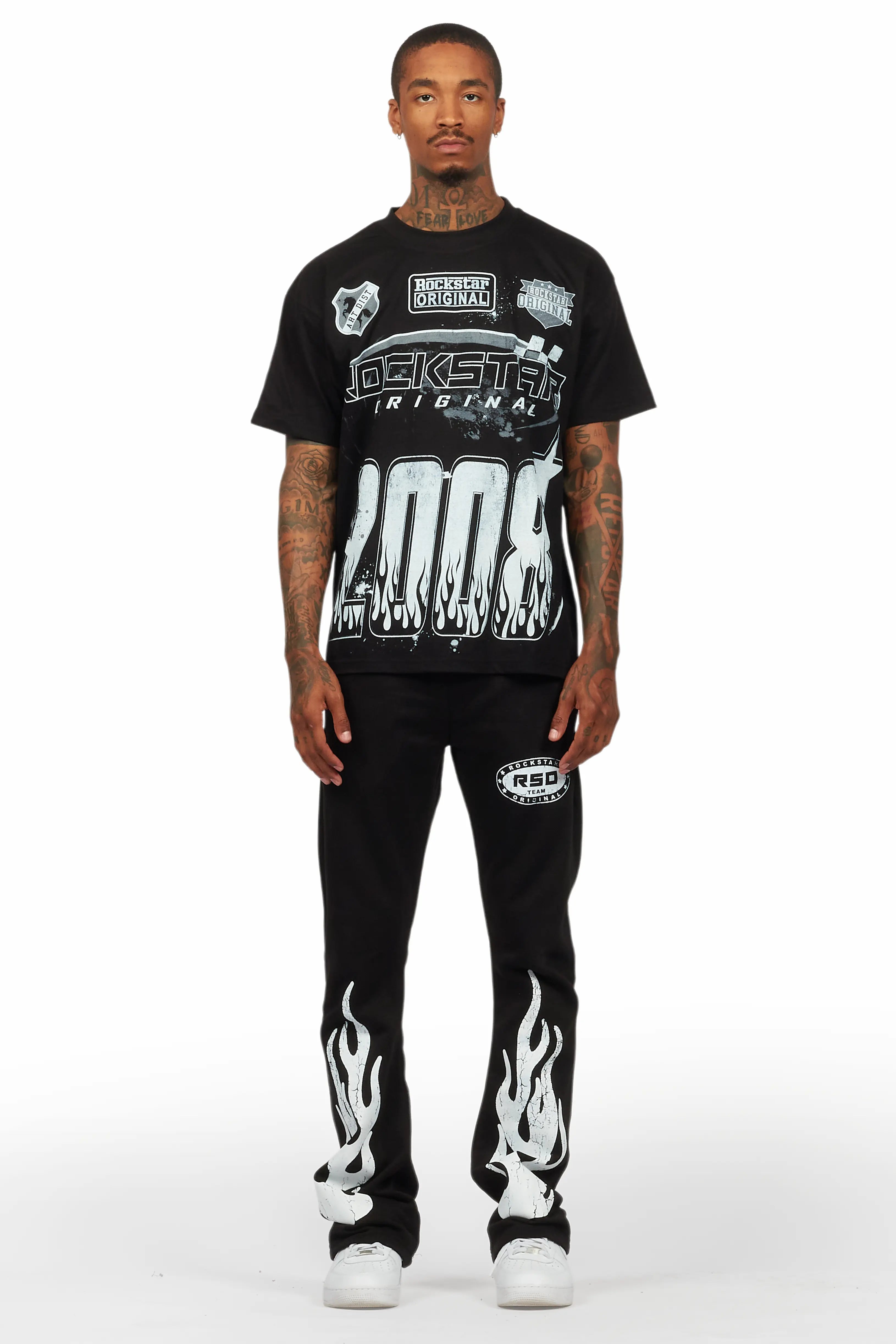 Amos Black/White T-Shirt/Stacked Flare Track Set