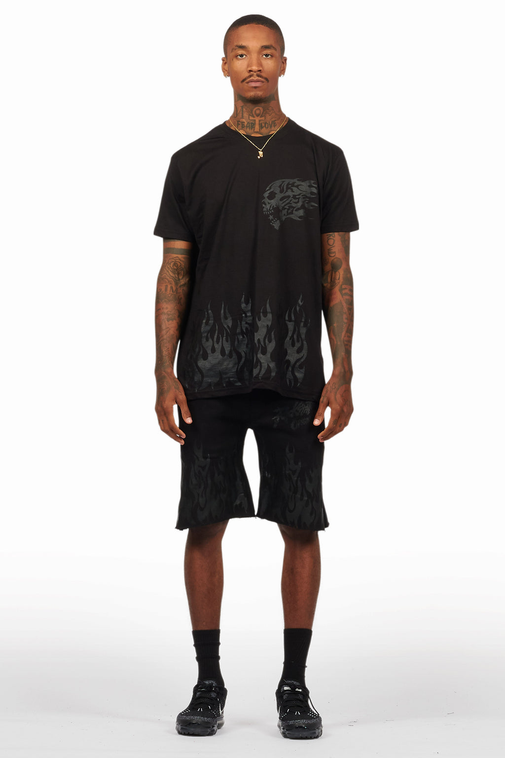 Bubble Black T-Shirt/Raw Edge Short Set