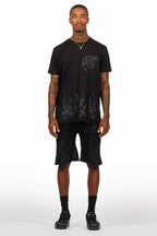 Bubble Black T-Shirt/Raw Edge Short Set