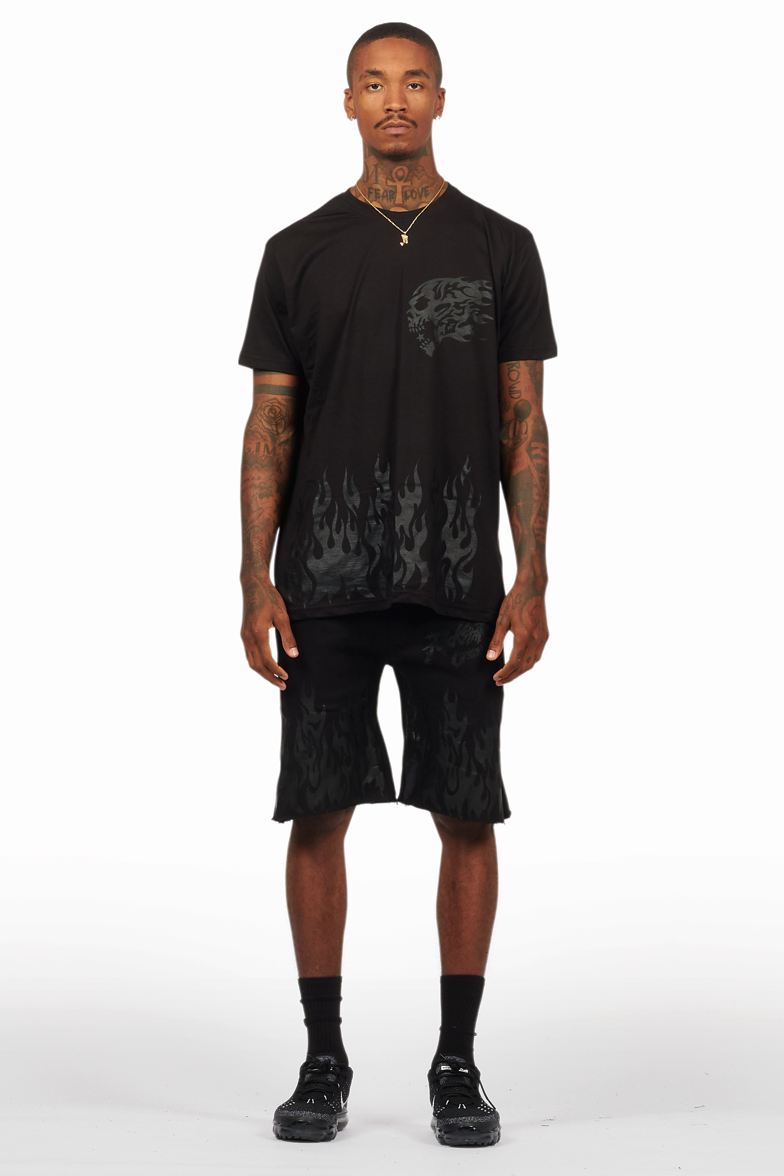 Bubble Black T-Shirt/Raw Edge Short Set
