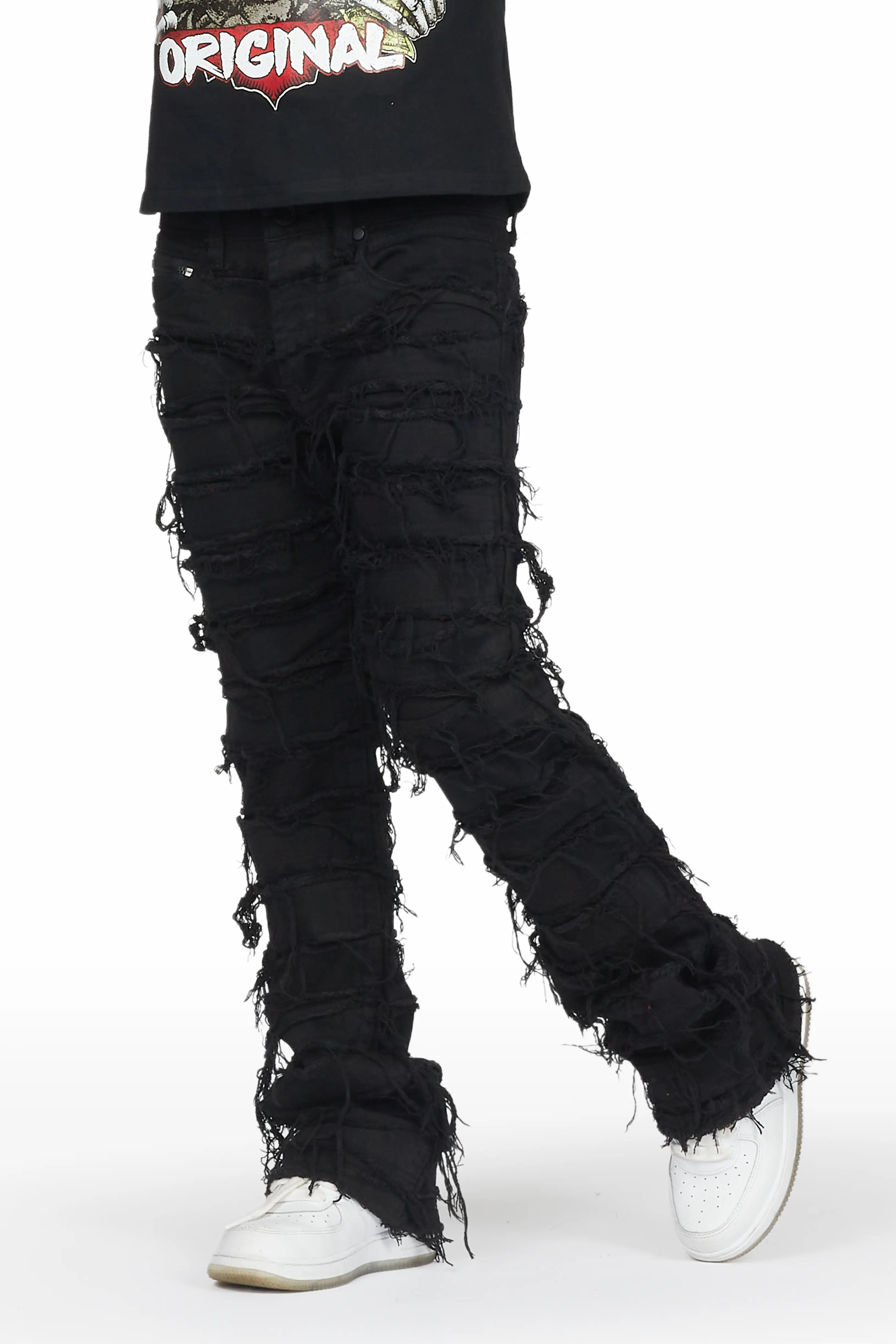 Boys Shake Jet Black Stacked Flare Jean