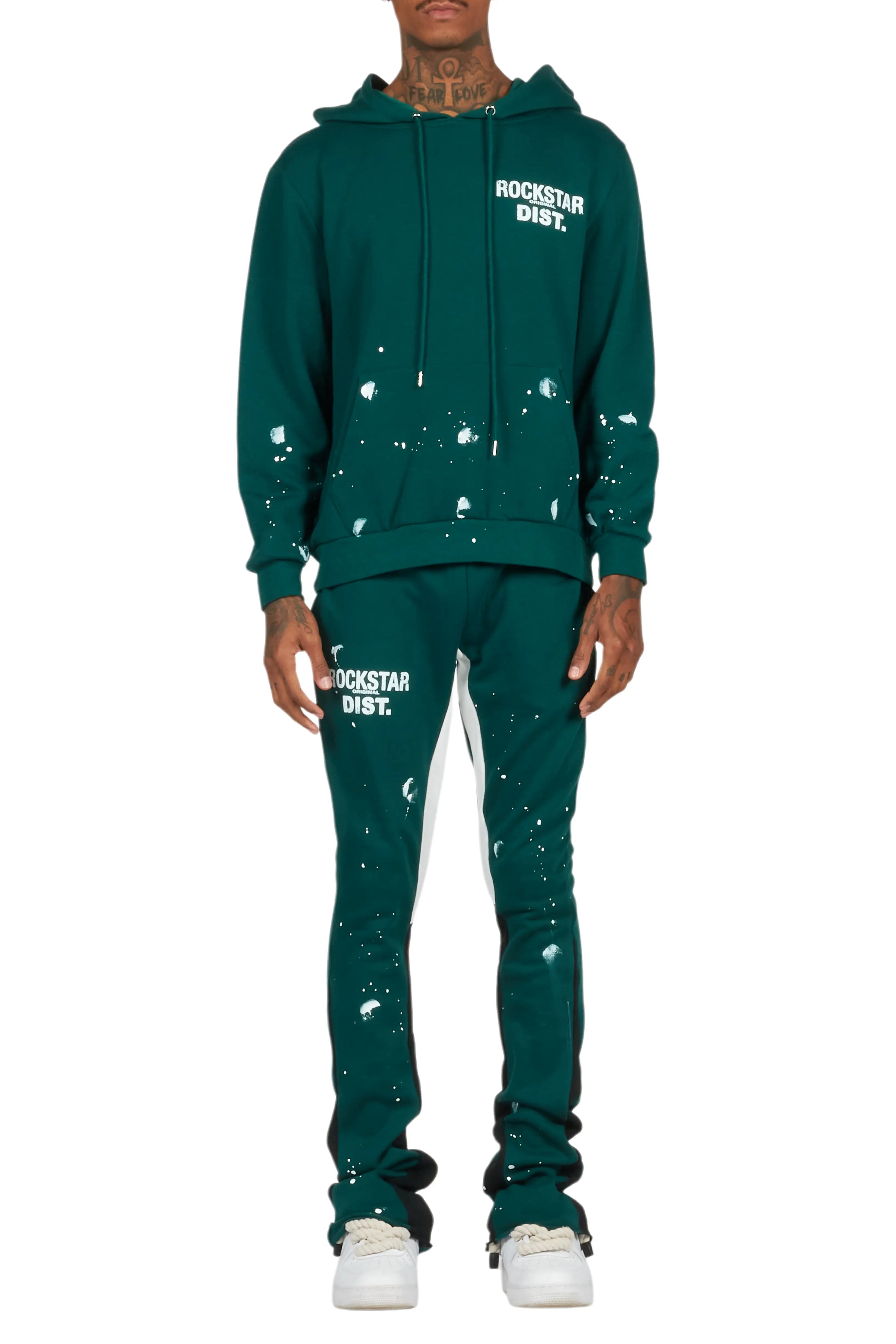 Raffer Dark Green Hoodie/Stacked Flare Pant Set