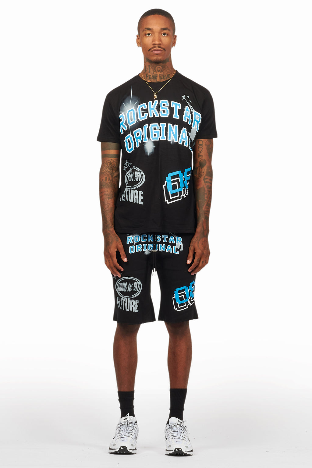 Macsen Black/Aqua T-Shirt/Short Set