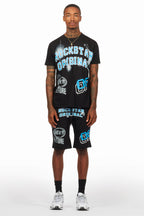 Macsen Black/Aqua T-Shirt/Short Set
