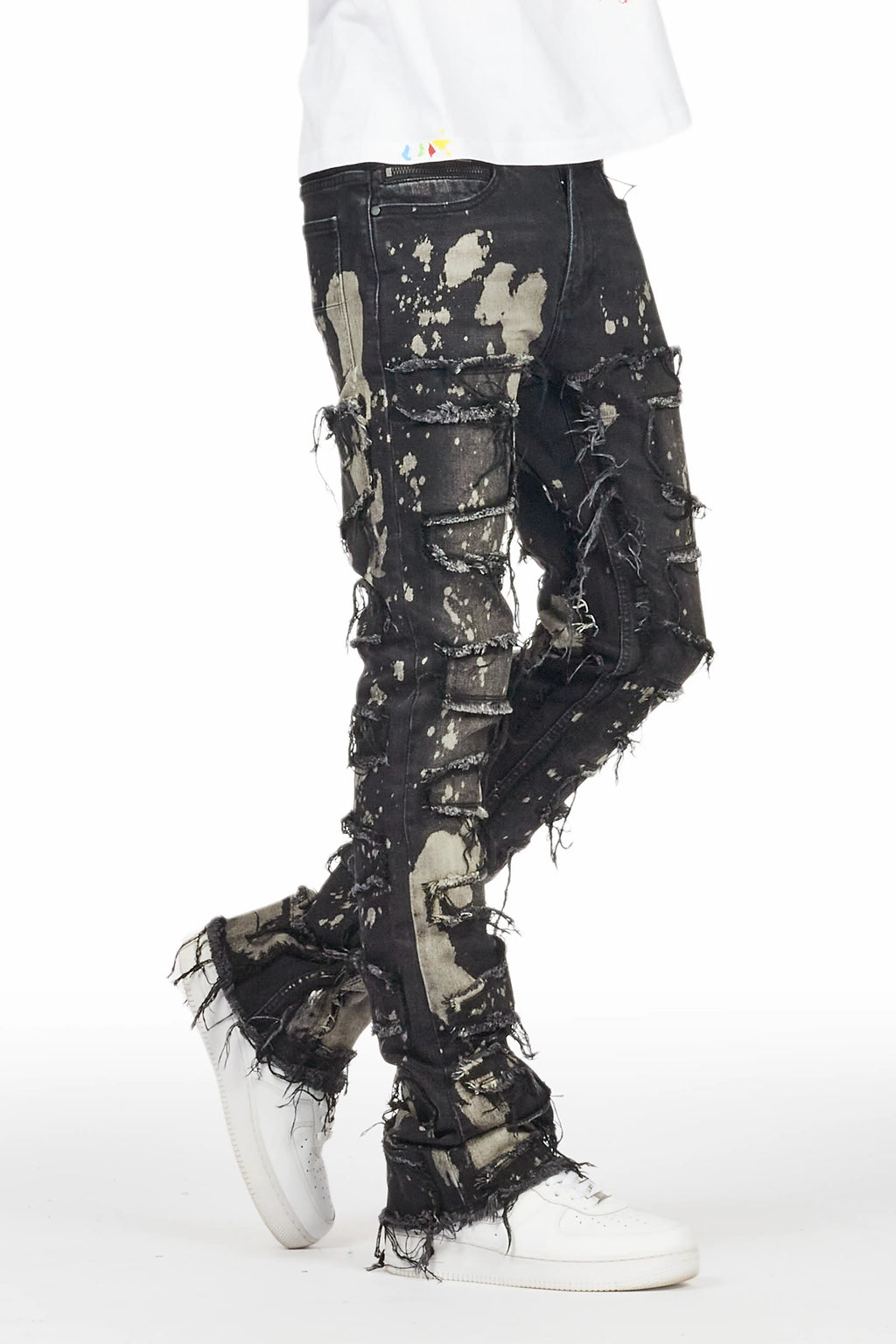 Laban Black Bleach Stacked Flare Jean