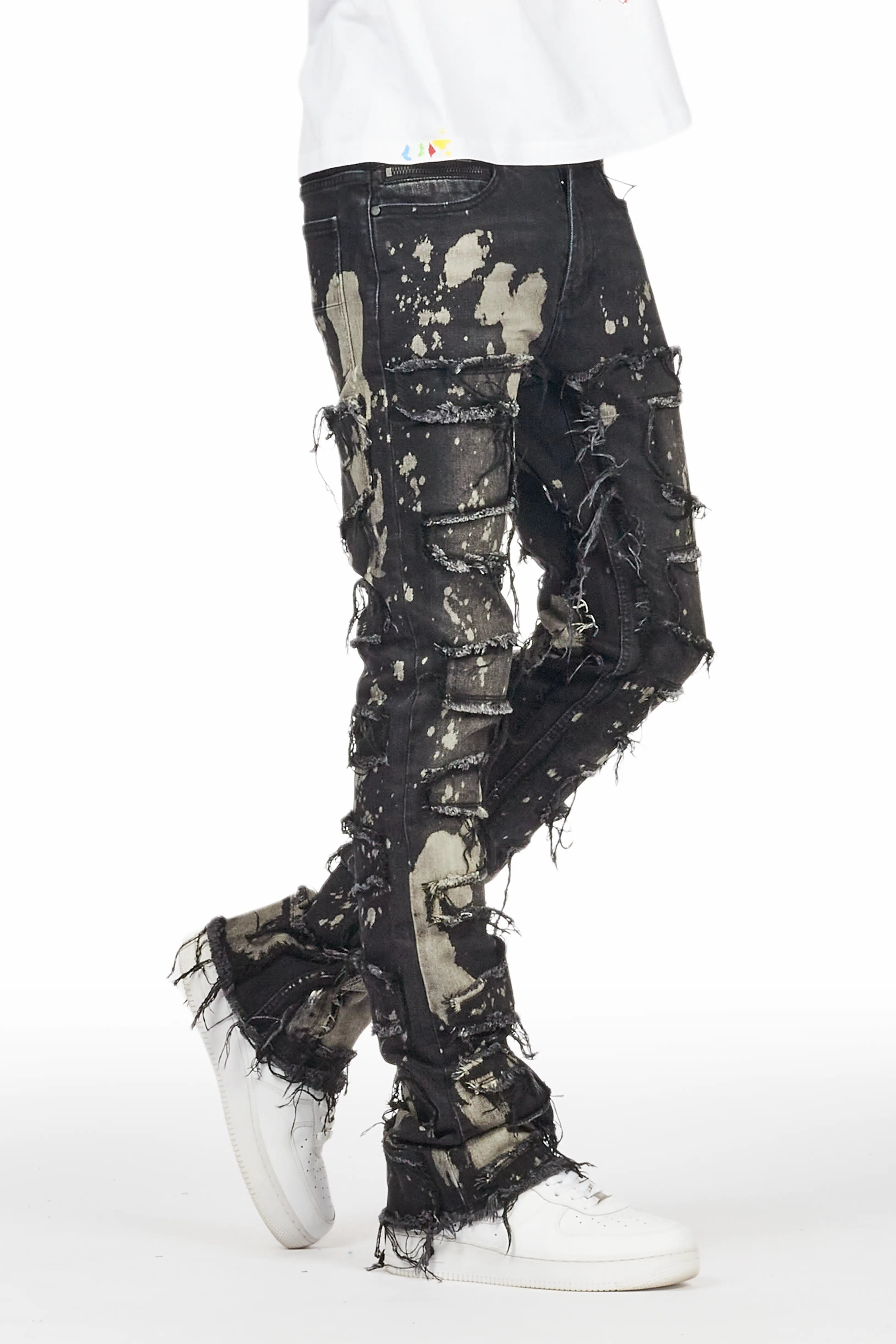 Laban Black Bleach Stacked Flare Jean