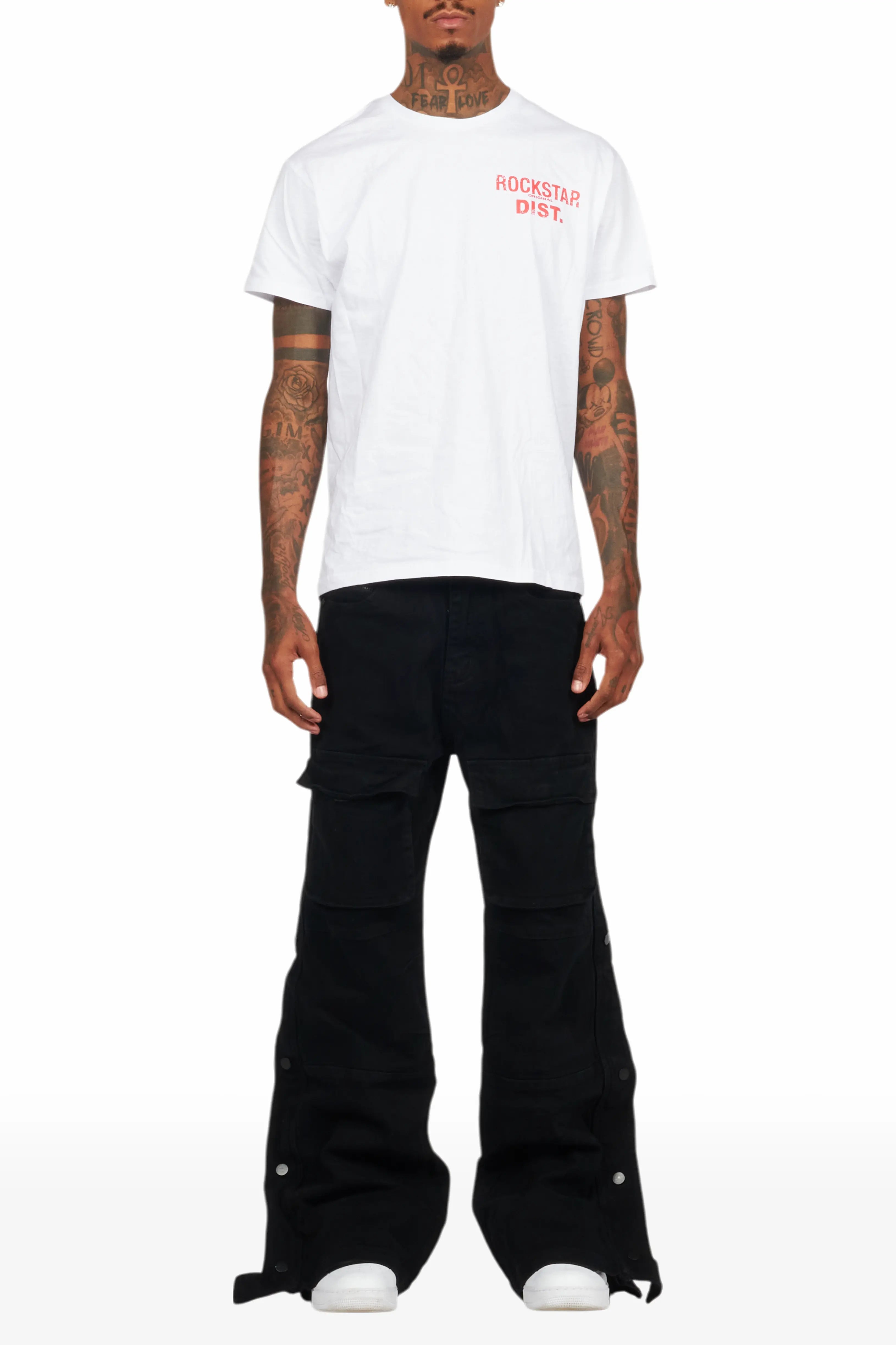 Yuri Black Stacked Cargo Flare Jean