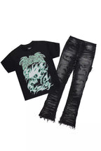 Schtupp Black Oversized T-Shirt/Stacked Flare Jean Bundle