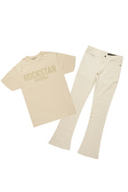 Sana Sand/Beige T-Shirt/Dag Stacked Flare Jean Set